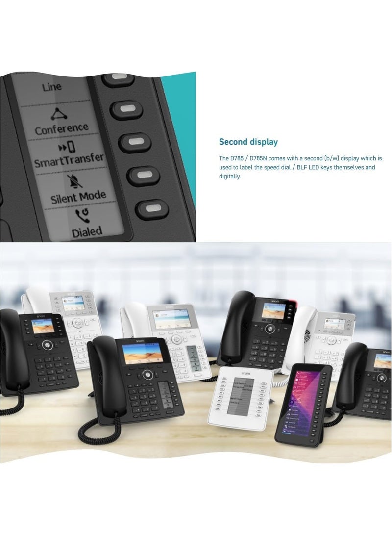 Snom هاتف IP Snom D785N، هاتف مكتب SIP، شاشة ملونة TFT بحجم 4.3 بوصة بدقة 480 x 272 بكسل، 12 هوية SIP، مفتاح تعليق حساس، USB - Image 3